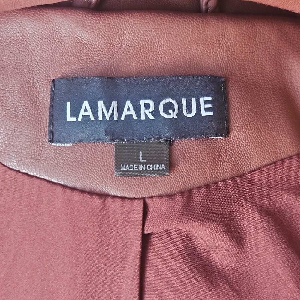 Lamarque Women's Mahogany Brown Dani Moto Jacket Large Cropped Belted Fall - Picture 6 of 14